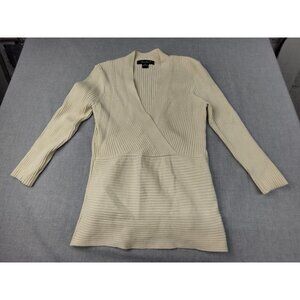 Cest City Women's Beige V-Neck Long Sleeve Ribbed Knit Sweater Medium USED